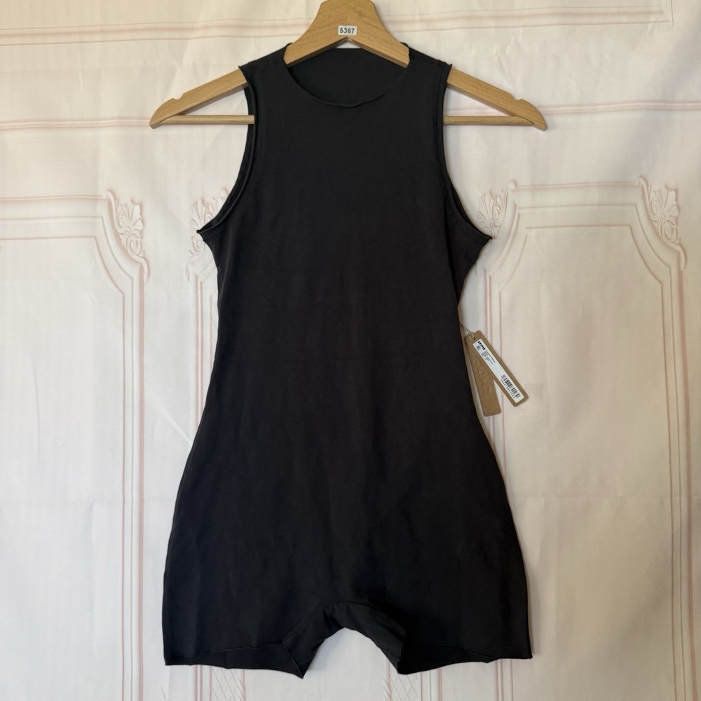 NWT SKIMS Raw Edge Intimates Cutout Open Back Romper Onyx Black Size S